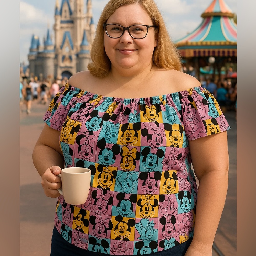 Disney Multicolor Mickey & Friends Smocked Peasant Blouse Size 1X